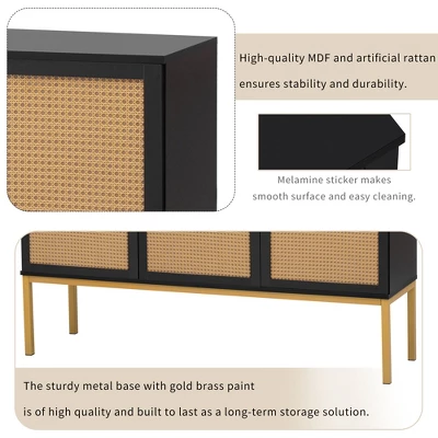 Sideboard With Faux Rattan Door And Metal Legs - ModernLuxe 5 Sideboard With Faux Rattan Door And Metal Legs - ModernLuxe - Image 5