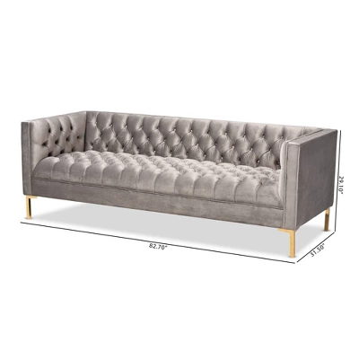 Zanetta Velvet Finished Sofa Gray - Baxton Studio 5 Zanetta Velvet Finished Sofa Gray - Baxton Studio - Image 5