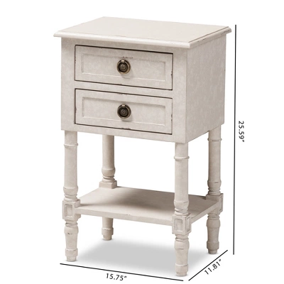 Lenore Country Cottage Farmhouse 2 Drawer Nightstand White - Baxton Studio 9 Lenore Country Cottage Farmhouse 2 Drawer Nightstand White - Baxton Studio - Image 9