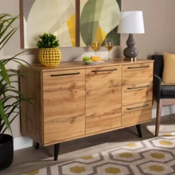 Radley Wood 3 Drawer Sideboard Buffet Oak Brown/Black - Baxton Studio -Living Space Shop GUEST 7827aa39 017b 43db a10f 0cfcd0f5f7ee