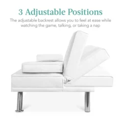 Best Choice Products Modern Faux Leather Convertible Futon Sofa W/ Removable Armrests, Metal Legs, 2 Cupholders - White