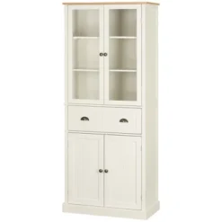 HOMCOM Freestanding Kitchen Pantry, 5-tier Storage Cabinet With Adjustable Shelves And Drawer For Living Room, Dining Room, Cream White -Living Space Shop GUEST 7bec5ff9 cdeb 4885 9d08 ef7d3606ea23