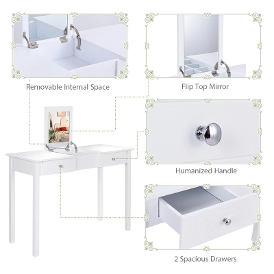 Costway Vanity Table Dressing Table Flip Top Desk Furniture White 8 Costway Vanity Table Dressing Table Flip Top Desk Furniture White - Image 8