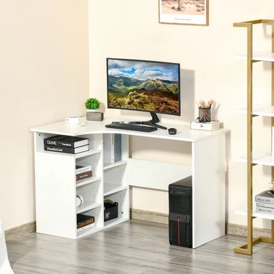 HOMCOM L-Shaped Corner Home Office Computer Desk, Study Table PC Workstation With Storage Shelf, Space Saving 2 HOMCOM L-Shaped Corner Home Office Computer Desk, Study Table PC Workstation With Storage Shelf, Space Saving - Image 2