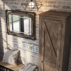 2pc Doney Armoire And Led Mirror Set Reclaimed Oak - MiBasics -Living Space Shop GUEST 7e209046 dd47 4a03 a44a c1c03967baa1