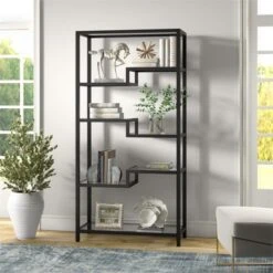 68" 5-Tier Black Metal Book Case With Glass Top Shelves - Henn&Hart 9 68" 5-Tier Black Metal Book Case With Glass Top Shelves - Henn&Hart -Living Space Shop GUEST 7e9f31a5 d10b 47b8 9b67 97476606bc8b