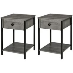HOMCOM Industrial End Table With Storage Shelf, Accent Side Table With Drawer For Living Room, Or Bedroom, Set Of 2, Gray 7 HOMCOM Industrial End Table With Storage Shelf, Accent Side Table With Drawer For Living Room, Or Bedroom, Set Of 2, Gray -Living Space Shop GUEST 7f735ee4 5f6b 41f5 9f97 6959d724bcc2