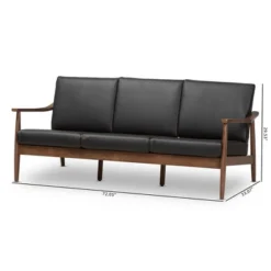 Venza Mid-Modern Walnut Wood Faux Leather 3 Seater Sofa Black - Baxton Studio -Living Space Shop GUEST 80bfc8ee 1c72 4e18 a4e7 08a47aa73709