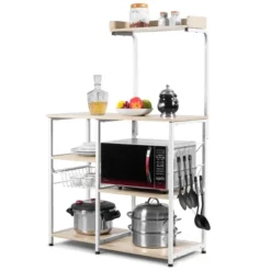 Costway 4-Tier Vintage Kitchen Baker's Rack Utility Microwave Stand W/ Basket & 5 Hooks 24 Costway 4-Tier Vintage Kitchen Baker's Rack Utility Microwave Stand W/ Basket & 5 Hooks -Living Space Shop GUEST 81663026 a8fa 41cc 97dc 8c829f506c56