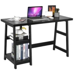 Costway Trestle Computer Desk Home Office Workstation W/Removable Shelves Vintage BlueWhite -Living Space Shop GUEST 81b194b1 e1f3 422e a6b8 9a2aac9a8564