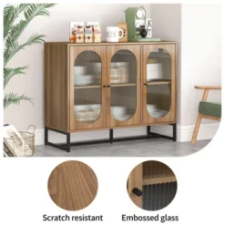 Aubrey 33.07'' H X 40.63'' W X 15.75'' D Storage Cabinet With 3 Glass Door Wine Cabinet With Adjustable Shelf Sideboards And Buffets-Maison Boucle 12 Aubrey 33.07'' H X 40.63'' W X 15.75'' D Storage Cabinet With 3 Glass Door Wine Cabinet With Adjustable Shelf Sideboards And Buffets-Maison Boucle -Living Space Shop GUEST 81b4d555 0eac 4dae 8e63 e342ce83173b
