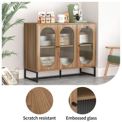 Aubrey 33.07'' H X 40.63'' W X 15.75'' D Storage Cabinet With 3 Glass Door Wine Cabinet With Adjustable Shelf Sideboards And Buffets-Maison Boucle 3 Aubrey 33.07'' H X 40.63'' W X 15.75'' D Storage Cabinet With 3 Glass Door Wine Cabinet With Adjustable Shelf Sideboards And Buffets-Maison Boucle - Image 3