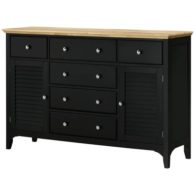 HOMCOM Modern Sideboard With Drawers, Buffet Cabinet With Storage Cabinets, Rubberwood Top For Living Room, Kitchen, TV Stand Up To 60 Inches, Black 3 HOMCOM Modern Sideboard With Drawers, Buffet Cabinet With Storage Cabinets, Rubberwood Top For Living Room, Kitchen, TV Stand Up To 60 Inches, Black - Image 3