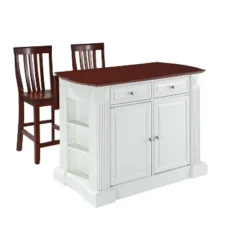 Coventry Drop Leaf Top Kitchen Island With 2 School House Stools White - Crosley -Living Space Shop GUEST 84842785 5e64 4e72 a1a7 971537085ecd