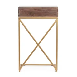 Bucyrus Rustic Glam Handcrafted Acacia Wood C Shaped Side Table Dark Brown/Gold - Christopher Knight Home -Living Space Shop GUEST 85fc6810 f72b 4abc 8721 7628bf75f9d1