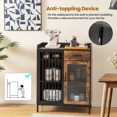 Costway Kitchen Sideboard Buffet Bar Cabinet Accent Cupboard With Metal Glass Door & Drawer 6 Costway Kitchen Sideboard Buffet Bar Cabinet Accent Cupboard With Metal Glass Door & Drawer - Image 6