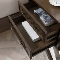 Mirrored Diamond Filigree X Base Nightstand/Table Walnut - Leick Home -Living Space Shop GUEST 87270b1f 81a4 4f4f 9868 fee1f4b5ca6c