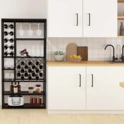 Costway Industrial Wine Rack Multi-purpose Freestanding Bakers Rack With Glass Holder 10 Costway Industrial Wine Rack Multi-purpose Freestanding Bakers Rack With Glass Holder -Living Space Shop GUEST 872d3956 e0be 458b 9ca3 2772418cf940