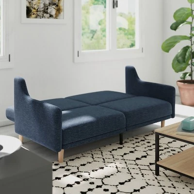 Emma And Oliver Plush Padded Upholstered Split Back Sofa Futon With Smooth Curved Removable Arms And Wooden Legs 3 Emma And Oliver Plush Padded Upholstered Split Back Sofa Futon With Smooth Curved Removable Arms And Wooden Legs - Image 3
