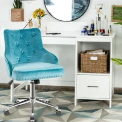 Costway Velvet Office Chair Upholstered Swivel Computer Task Chair Turquoise -Living Space Shop GUEST 88982123 dcdb 4bd1 841b babe72884b26