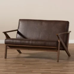 Bianca Mid-Modern Walnut Wood Distressed Faux Leather 2 Seater Loveseat Dark Brown - Baxton Studio -Living Space Shop GUEST 8967b301 b2d9 4346 ac29 f46f057aa611
