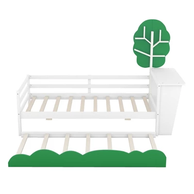 Twin Size Daybed With Desk, Green Tree Shape Shelves-ModernLuxe 5 Twin Size Daybed With Desk, Green Tree Shape Shelves-ModernLuxe - Image 5