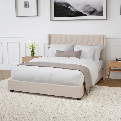 Merrick Lane Upholstered Platform Bed With Button Tufted Headboard 1 Merrick Lane Upholstered Platform Bed With Button Tufted Headboard