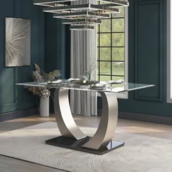 Langton Glass Top Dining Table Silver/Black - HOMES: Inside + Out