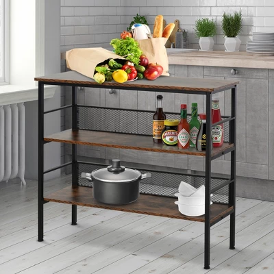HomCom 3-Tier Industrial Style Storage Metal Wooden Shelf 1 HomCom 3-Tier Industrial Style Storage Metal Wooden Shelf