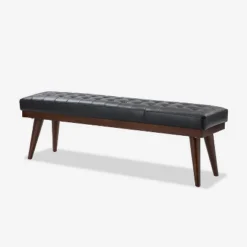 Olga 55.5" Wide Mid-century Modern Genuine Leather Bedroom Bench |ARTFUL LIVING DESIGN
