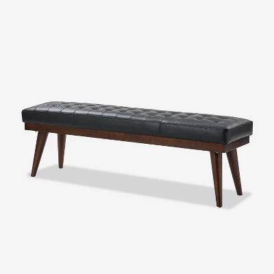 Olga 55.5" Wide Mid-century Modern Genuine Leather Bedroom Bench |ARTFUL LIVING DESIGN 1 Olga 55.5" Wide Mid-century Modern Genuine Leather Bedroom Bench |ARTFUL LIVING DESIGN