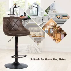 Costway Set Of 2 Adjustable Bar Stools Swivel Bar Chairs Hot-stamping Cloth Retro Brown Low Back -Living Space Shop GUEST 8dea8d80 a523 475c b3c0 526eb856a374