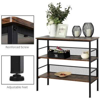 HomCom 3-Tier Industrial Style Storage Metal Wooden Shelf 2 HomCom 3-Tier Industrial Style Storage Metal Wooden Shelf - Image 2
