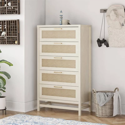 Latta 5 Drawer Dresser Ivory Oak/Faux Rattan - Room & Joy 2 Latta 5 Drawer Dresser Ivory Oak/Faux Rattan - Room & Joy - Image 2