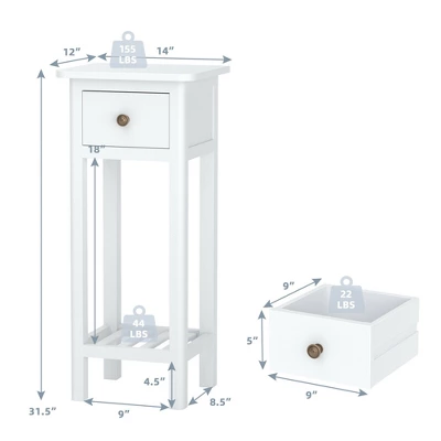 Costway 2 Tier End Bedside Sofa Side Table With Drawer Shelf Acacia Wood Nightstand White 1 Costway 2 Tier End Bedside Sofa Side Table With Drawer Shelf Acacia Wood Nightstand White