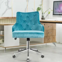 Costway Velvet Office Chair Upholstered Swivel Computer Task Chair Turquoise -Living Space Shop GUEST 90aa5c00 e0bf 40f2 8fd9 dff266b46c3a