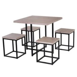 HOMCOM 5 Piece Dining Table Set, Square Kitchen Table Set With Stools For Small Space, Breakfast Nook -Living Space Shop GUEST 91609811 703a 45e3 a29d 48d58b7f8964