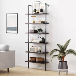 85" Theo 6 Tier Wood Wall Mount Ladder Bookshelf - Nathan James -Living Space Shop GUEST 92265e76 c32d 4e18 b81a e28bd8cdba49