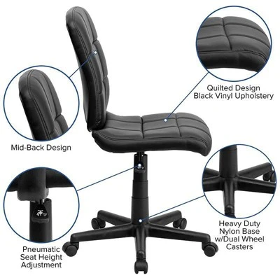 Mid-Back Quilted Vinyl Swivel Task Chair - Riverstone Furniture 4 Mid-Back Quilted Vinyl Swivel Task Chair - Riverstone Furniture - Image 4