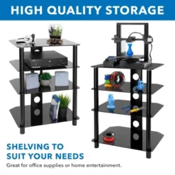Mount-It! AV Component Media Stand, Audio Tower And Media Center With 4 Tempered Glass Shelves, 88 Lbs. Capacity, Black Silk -Living Space Shop GUEST 93784ad1 9160 4683 a3f5 446a090e2c4d