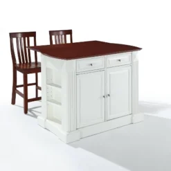 Coventry Drop Leaf Top Kitchen Island With 2 School House Stools White - Crosley -Living Space Shop GUEST 9437b3f4 6a4b 44e2 928f e1e8421fba74