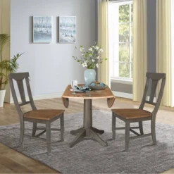 42" Round Dual Drop Leaf Dining Table With 2 Panel Back Chairs Hickory/Washed Coal - International Concepts 13 42" Round Dual Drop Leaf Dining Table With 2 Panel Back Chairs Hickory/Washed Coal - International Concepts -Living Space Shop GUEST 95120c9e d8aa 4176 8543 121a383ee9a9