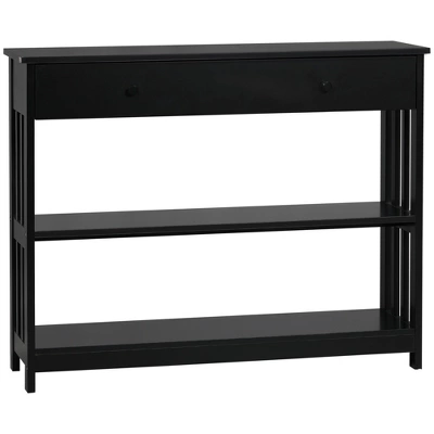 HOMCOM Console Hallway Table With Extra Wide Pull Out Drawer, 2 Open Shelves And Slatted Wood Frame Design 7 HOMCOM Console Hallway Table With Extra Wide Pull Out Drawer, 2 Open Shelves And Slatted Wood Frame Design - Image 7