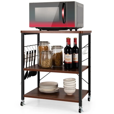 Costway 3-Tier Kitchen Baker's Rack Microwave Oven Storage Cart W/ Hook 12 Costway 3-Tier Kitchen Baker's Rack Microwave Oven Storage Cart W/ Hook - Image 12