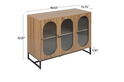 Aubrey 33.07'' H X 40.63'' W X 15.75'' D Storage Cabinet With 3 Glass Door Wine Cabinet With Adjustable Shelf Sideboards And Buffets-Maison Boucle 5 Aubrey 33.07'' H X 40.63'' W X 15.75'' D Storage Cabinet With 3 Glass Door Wine Cabinet With Adjustable Shelf Sideboards And Buffets-Maison Boucle - Image 5