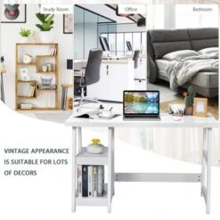 Costway Trestle Computer Desk Home Office Workstation W/Removable Shelves Vintage BlueWhite -Living Space Shop GUEST 96c1deb4 ce83 4554 b9f8 923439276ce8