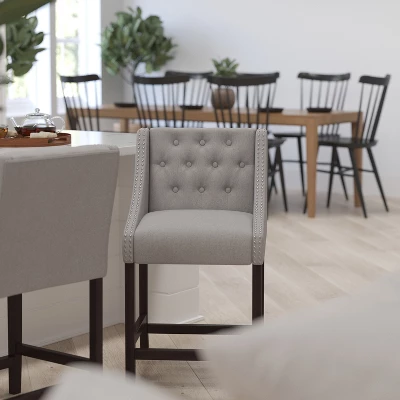 Merrick Lane Upholstered Counter Stool 24" High Transitional Tufted Counter Stool With Accent Nail Trim 5 Merrick Lane Upholstered Counter Stool 24" High Transitional Tufted Counter Stool With Accent Nail Trim - Image 5