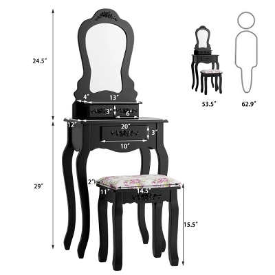 Tangkula Vanity Mirror Makeup Dressing Table Set W/ Stool Drawer Wood Desk 2 Tangkula Vanity Mirror Makeup Dressing Table Set W/ Stool Drawer Wood Desk - Image 2