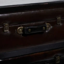 Traditional Wood And Faux Leather Cabinet Dark Brown - Olivia & May -Living Space Shop GUEST 98a00a99 f088 4555 bb73 8e640eb80964