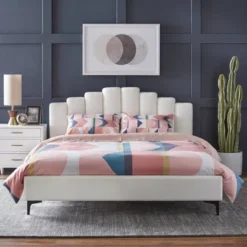 Queen Stark Upholstered Bed White - Lifestorey